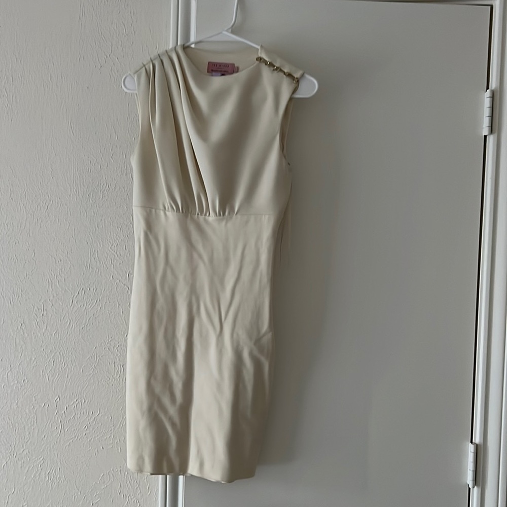 Ted Baker London Asymmetrical neckline cream dress